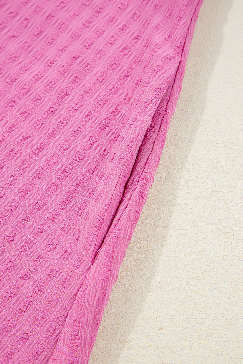 Premium Sachet Pink Plus Size Textured Tie Split Neck Puff Sleeve Flowy Mini Dress Dear-Lover Dropshipping